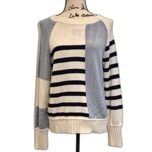 Hem & Thread Patchwork Stripe Knit Sweater M Colorblock Long Sleeve Pullover